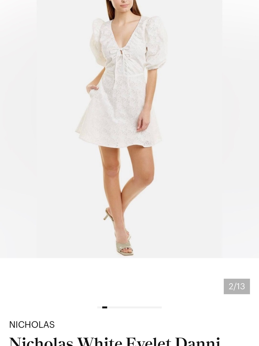 NICHOLAS White Eyelet Mini Dress with Puff Sleeves - Picture 6 of 6